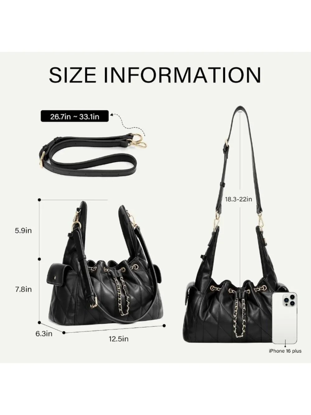 Quilted Leather Tote Bag for Women, Adjustable Strap Slouchy Hobo Purse